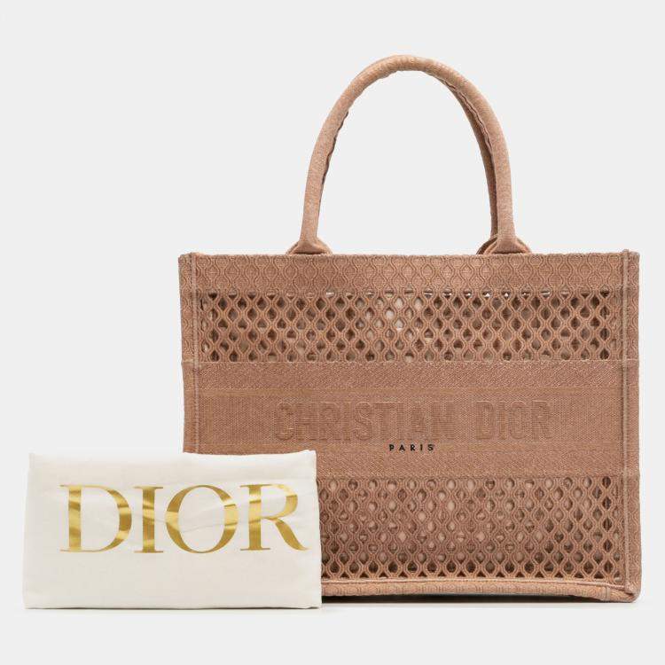 Pre Owned Dior Brown Medium Embroidered Mesh Book Tote