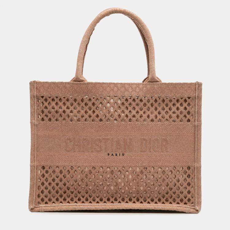 Pre Owned Dior Brown Medium Embroidered Mesh Book Tote