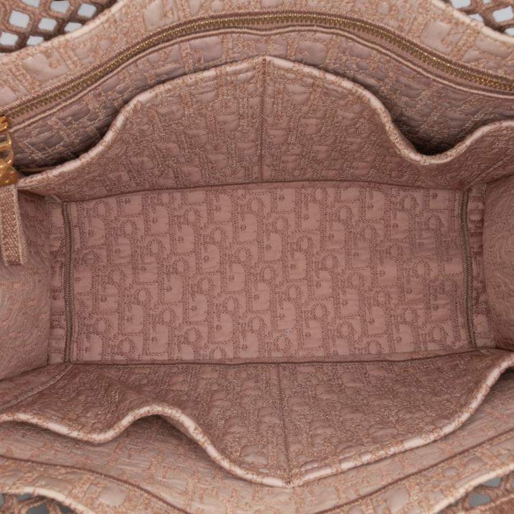 Pre Owned Dior Brown Medium Embroidered Mesh Book Tote