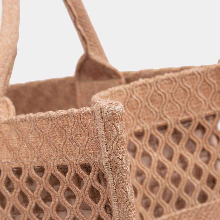 Pre Owned Dior Brown Medium Embroidered Mesh Book Tote