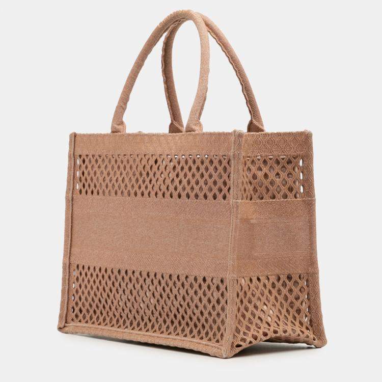 Pre Owned Dior Brown Medium Embroidered Mesh Book Tote