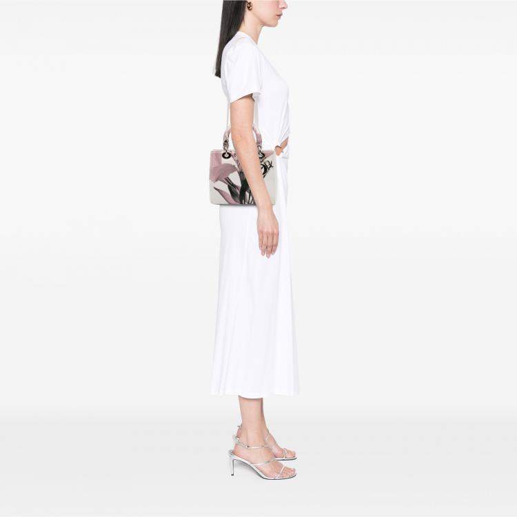 Pre Owned Dior White Medium Deerskin Floral Printed Lady Dior