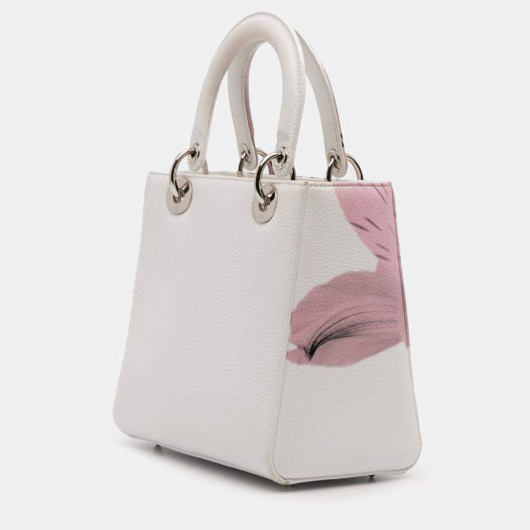 Pre Owned Dior White Medium Deerskin Floral Printed Lady Dior