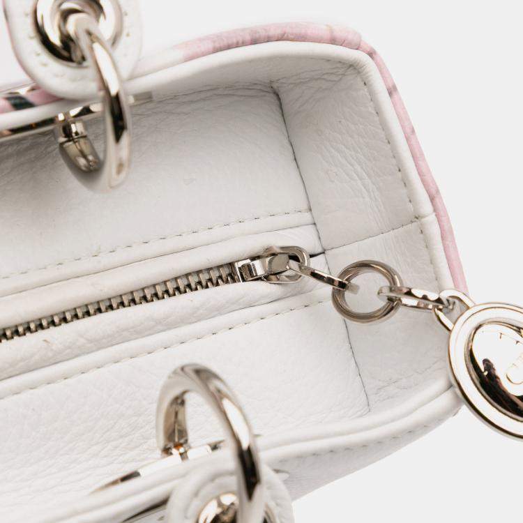 Pre Owned Dior White Medium Deerskin Floral Printed Lady Dior