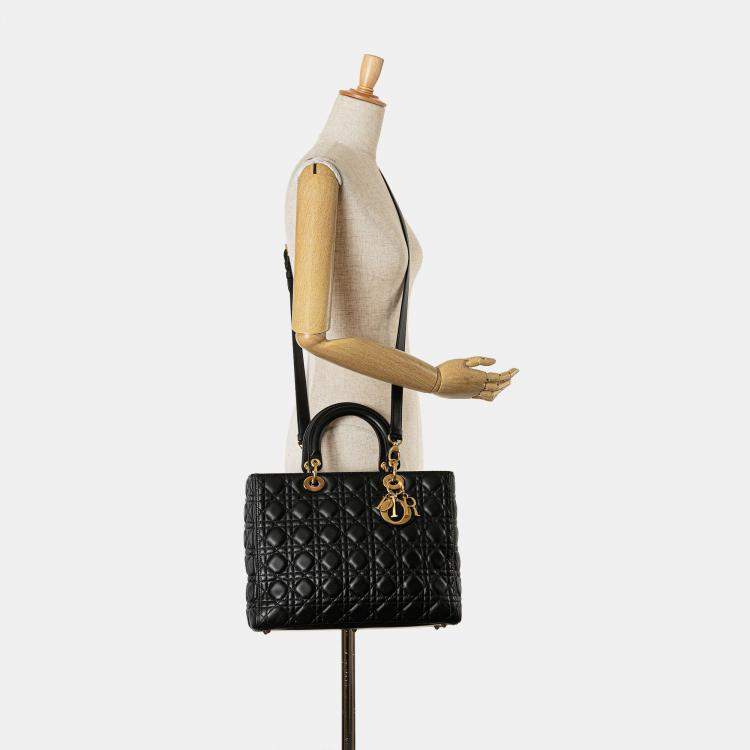 Pre Owned Dior Black Large Lambskin Cannage Lady Dior