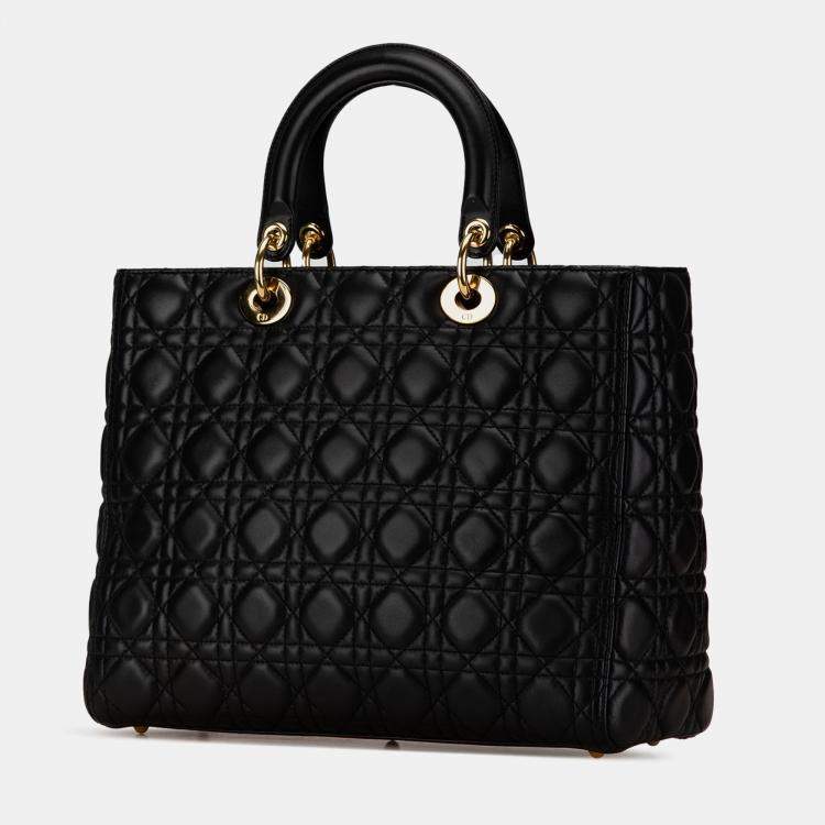 Pre Owned Dior Black Large Lambskin Cannage Lady Dior