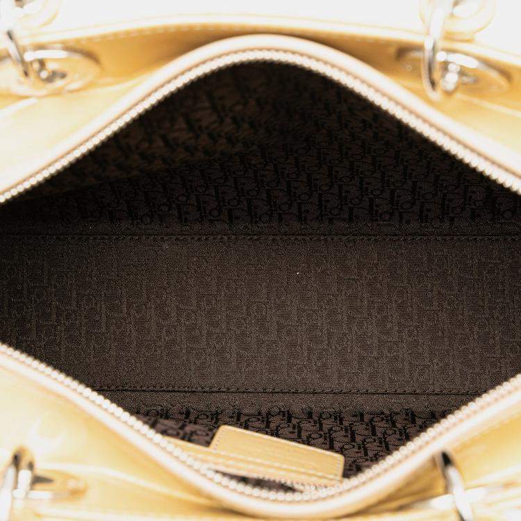 Pre Owned Dior Beige Brown Large Patent Cannage Lady Dior