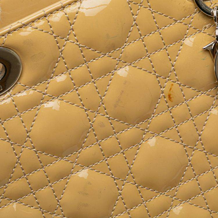 Pre Owned Dior Beige Brown Large Patent Cannage Lady Dior