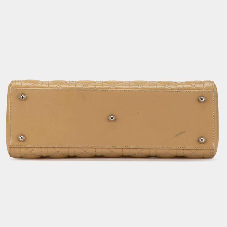 Pre Owned Dior Beige Brown Large Patent Cannage Lady Dior