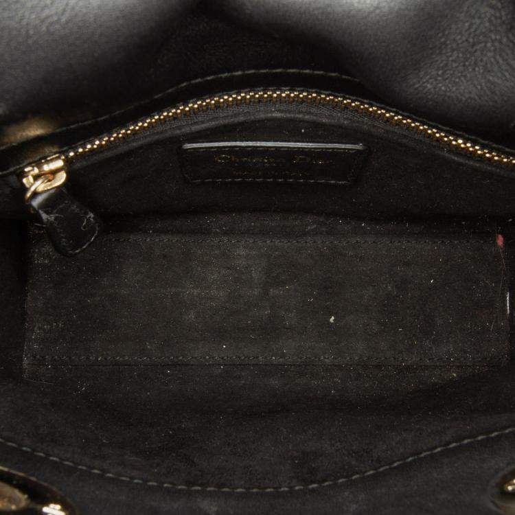 Pre Owned Dior Black Mini Calfskin Embroidered Lady Dior