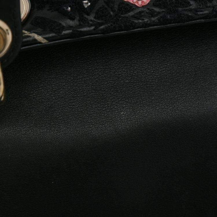 Pre Owned Dior Black Mini Calfskin Embroidered Lady Dior