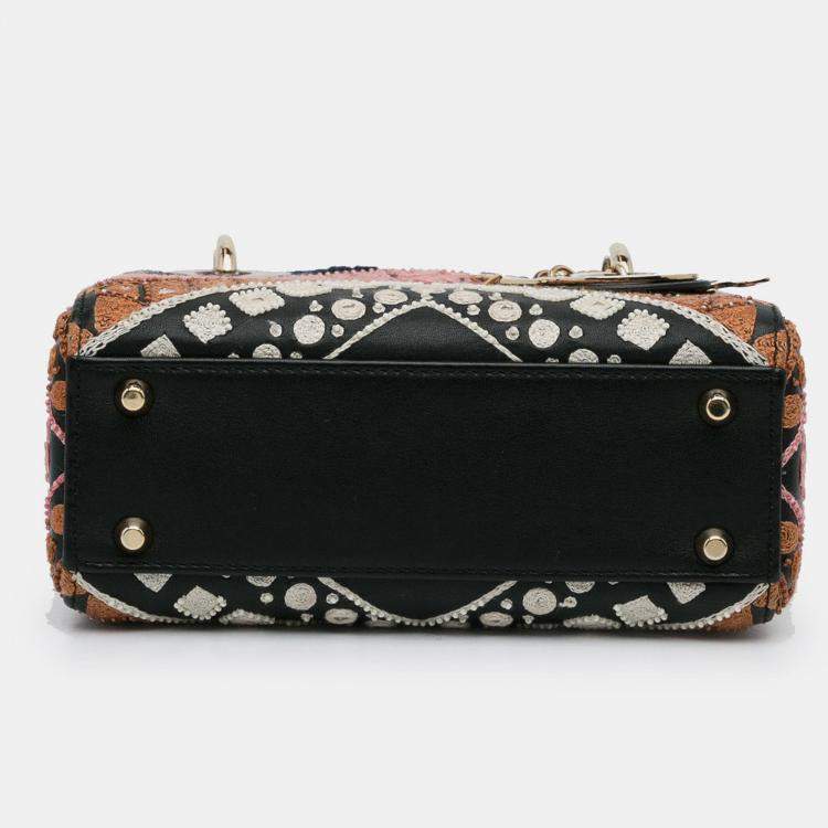 Pre Owned Dior Black Mini Calfskin Embroidered Lady Dior