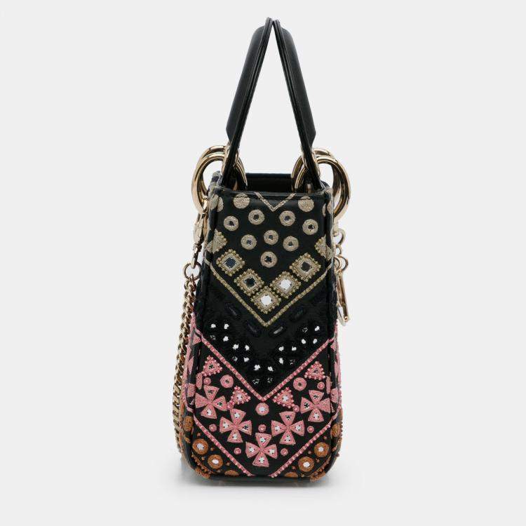Pre Owned Dior Black Mini Calfskin Embroidered Lady Dior
