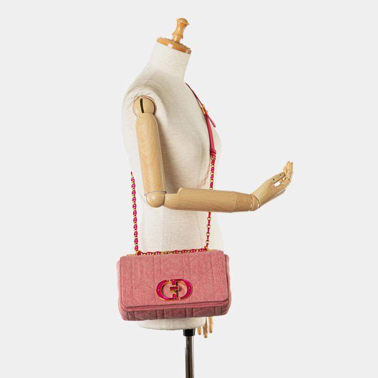 Pre Owned Dior Pink Medium Denim Macrocannage Caro Bag