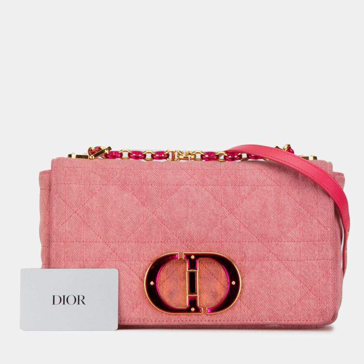 Pre Owned Dior Pink Medium Denim Macrocannage Caro Bag
