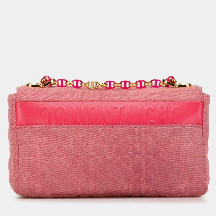 Pre Owned Dior Pink Medium Denim Macrocannage Caro Bag