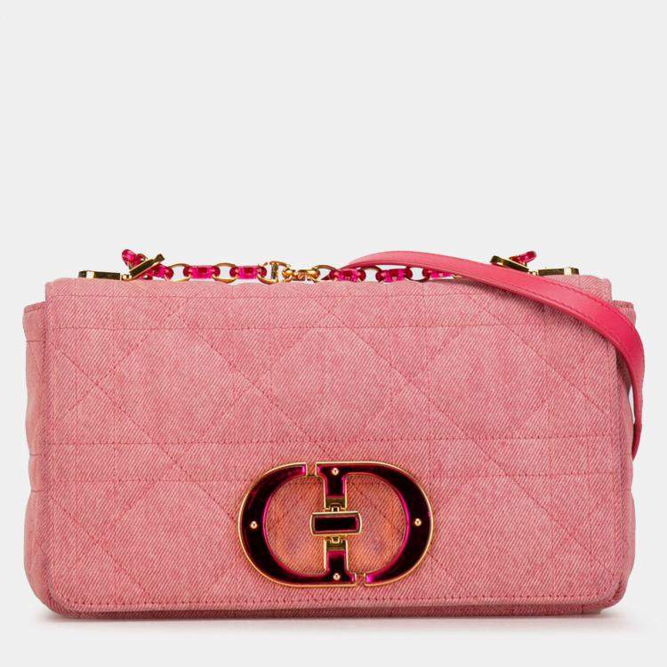 Pre Owned Dior Pink Medium Denim Macrocannage Caro Bag