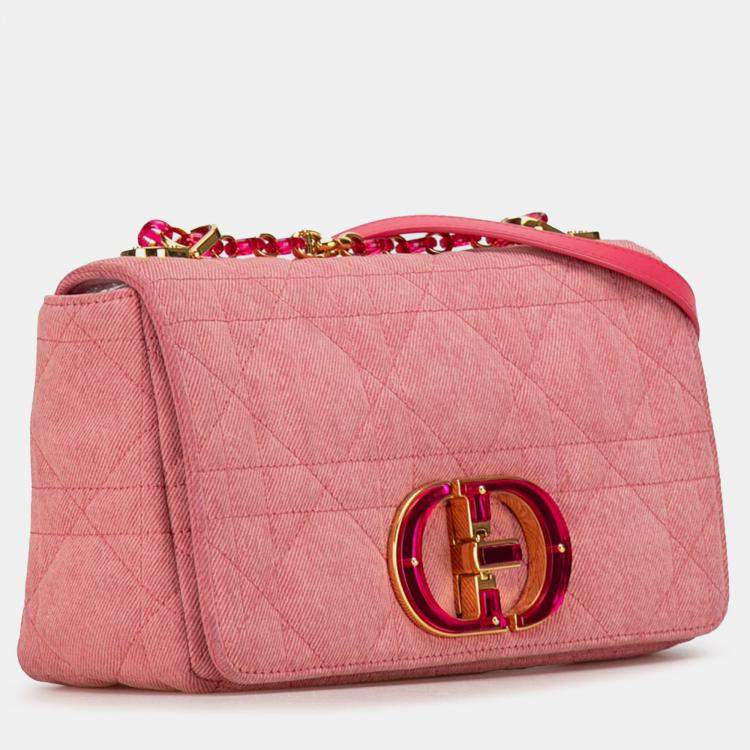 Pre Owned Dior Pink Medium Denim Macrocannage Caro Bag