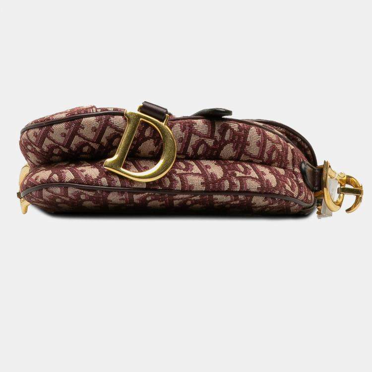 Pre Owned Dior Red Mini Oblique Canvas Saddle Bag