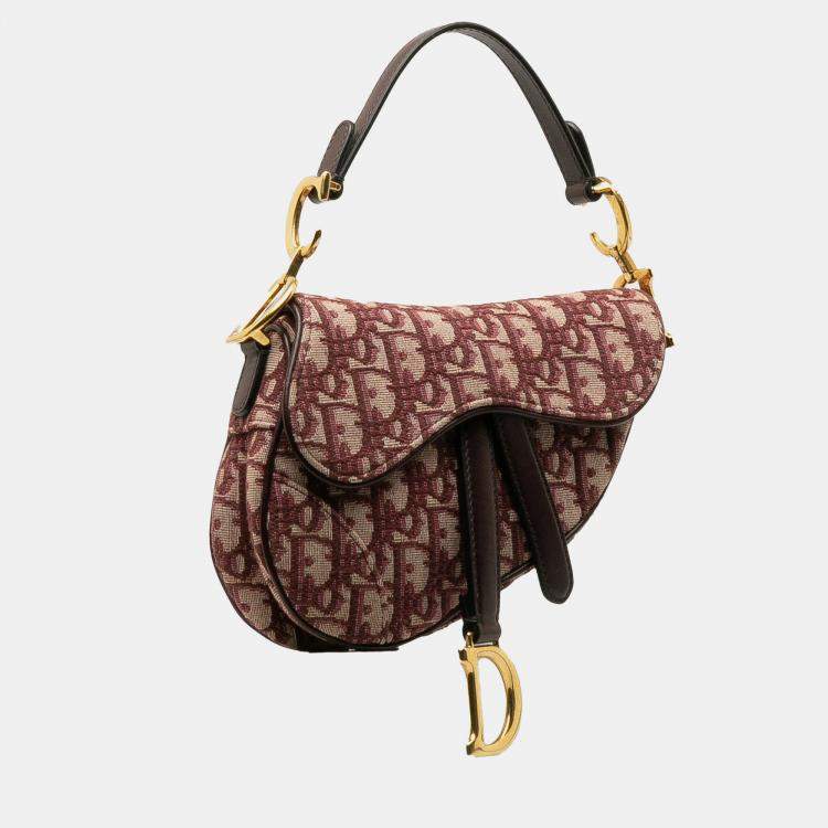 Pre Owned Dior Red Mini Oblique Canvas Saddle Bag