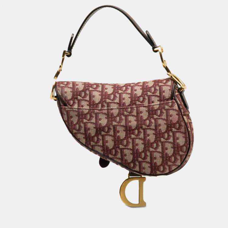 Pre Owned Dior Red Mini Oblique Canvas Saddle Bag