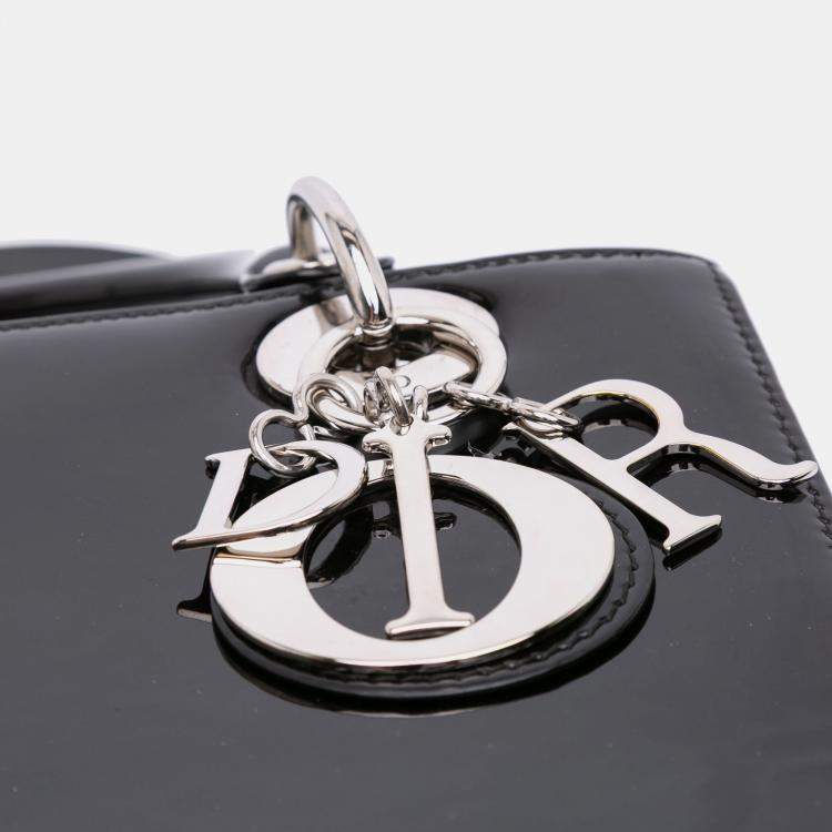 Pre Owned Dior Black Medium Patent Lady Dior