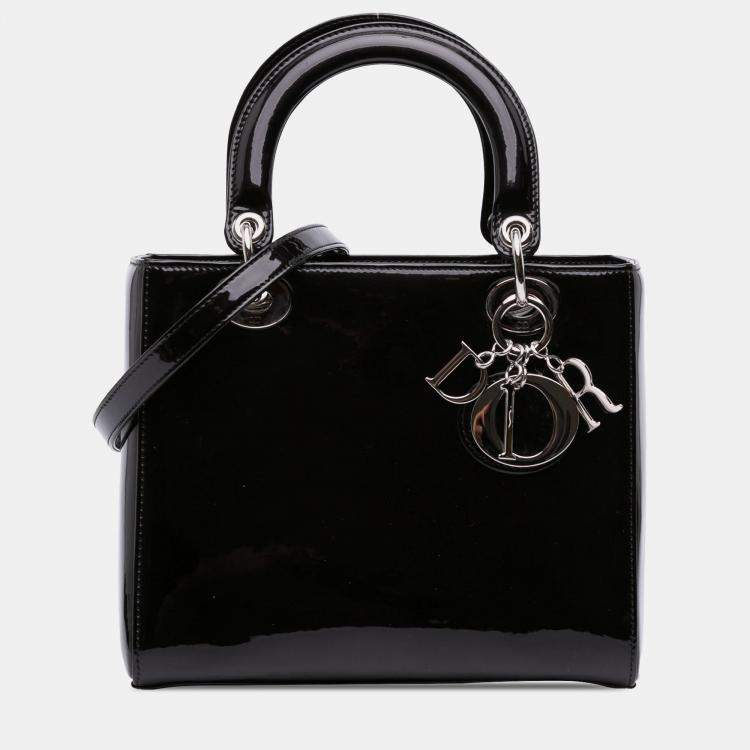 Pre Owned Dior Black Medium Patent Lady Dior