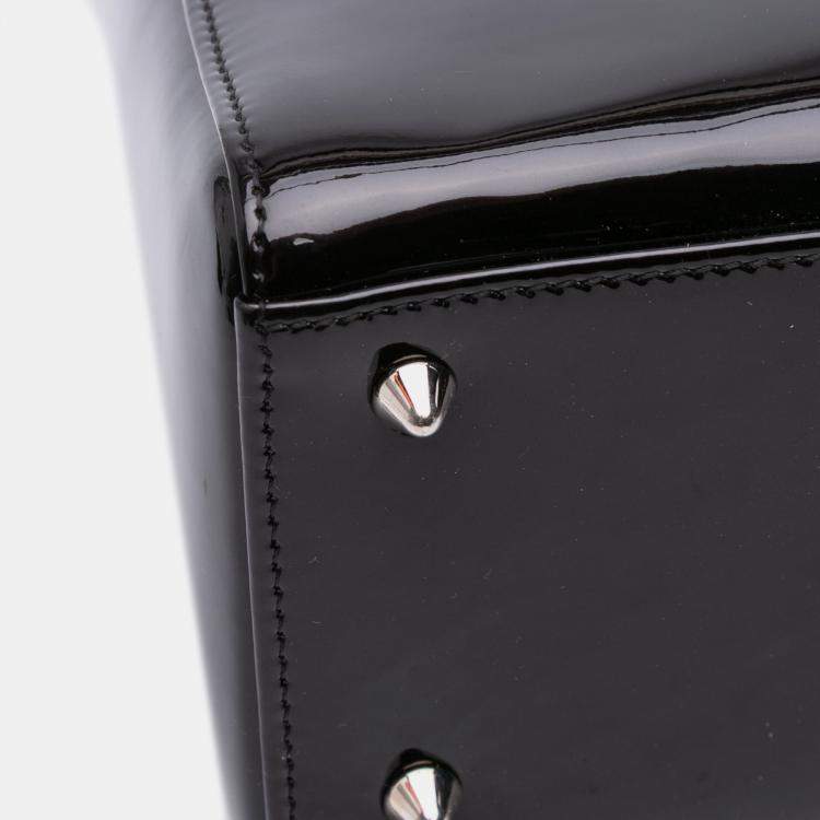 Pre Owned Dior Black Medium Patent Lady Dior