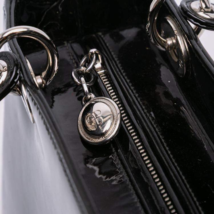 Pre Owned Dior Black Medium Patent Lady Dior