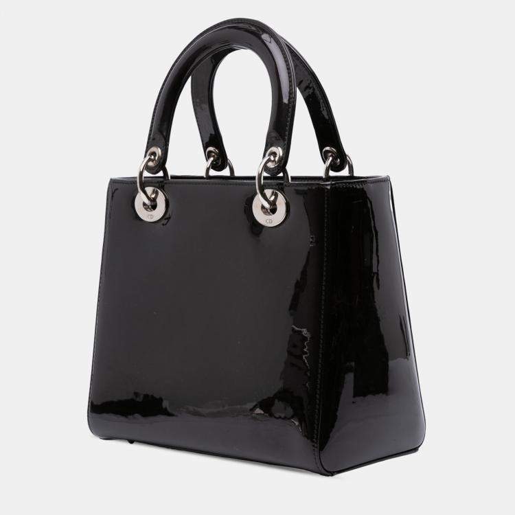 Pre Owned Dior Black Medium Patent Lady Dior