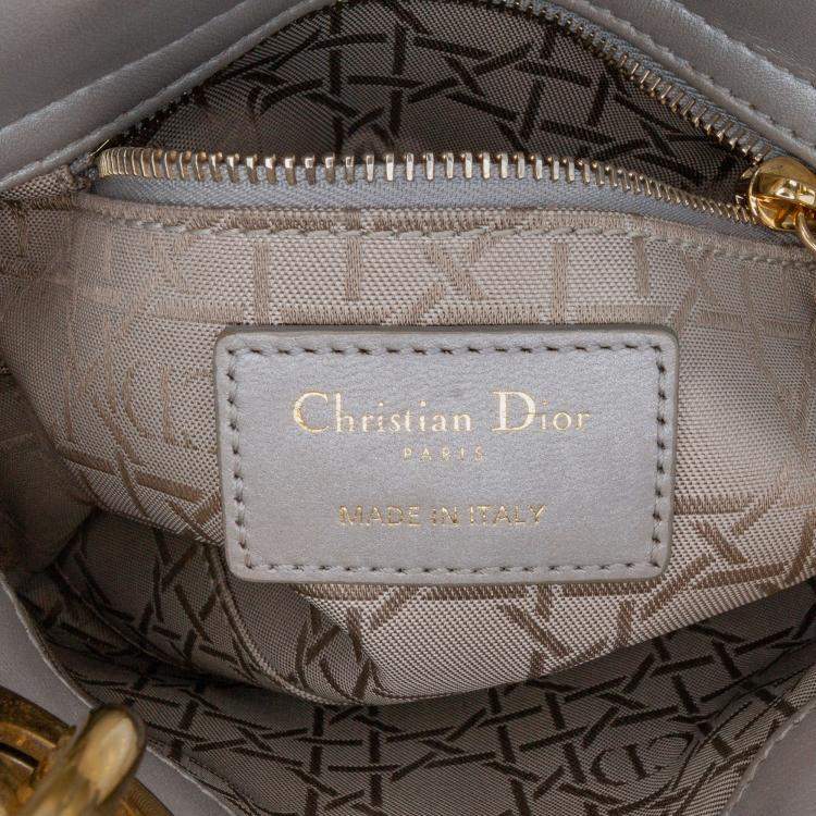 Pre Owned Dior Grey Mini Metallic Lambskin Cannage Lady Dior