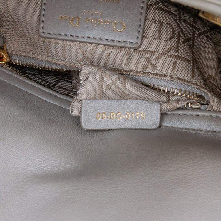 Pre Owned Dior Grey Mini Metallic Lambskin Cannage Lady Dior