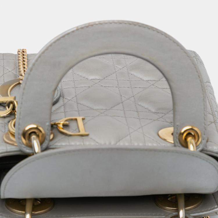 Pre Owned Dior Grey Mini Metallic Lambskin Cannage Lady Dior