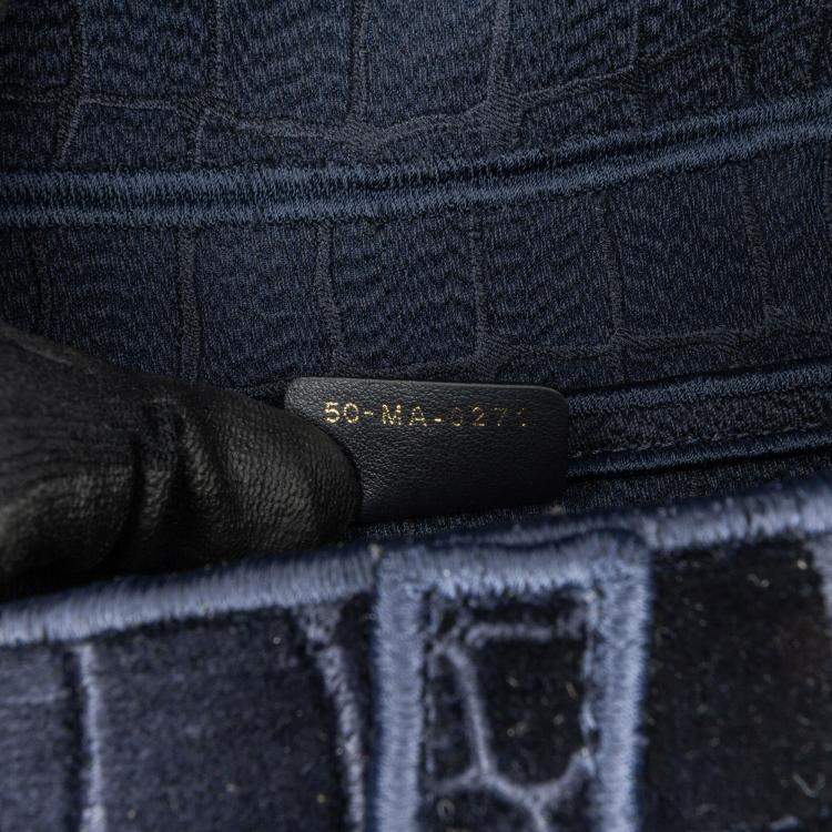 Pre Owned Dior Navy Blue Velvet Embroidered Crocodile Effect Saddle Bag