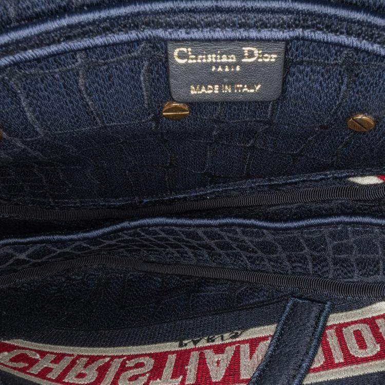 Pre Owned Dior Navy Blue Velvet Embroidered Crocodile Effect Saddle Bag