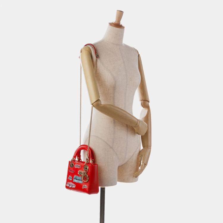 مملوكة مسبقًا Dior Red Mini Calfskin Sequin Embellished Lady Dior