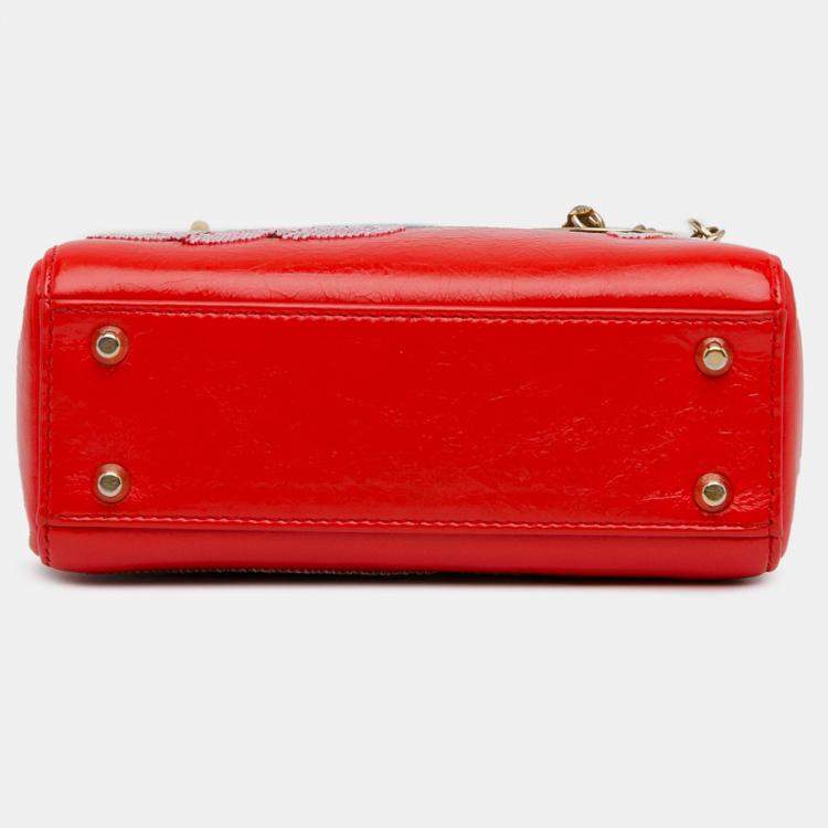 مملوكة مسبقًا Dior Red Mini Calfskin Sequin Embellished Lady Dior