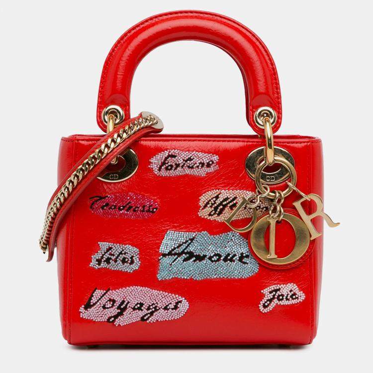 مملوكة مسبقًا Dior Red Mini Calfskin Sequin Embellished Lady Dior