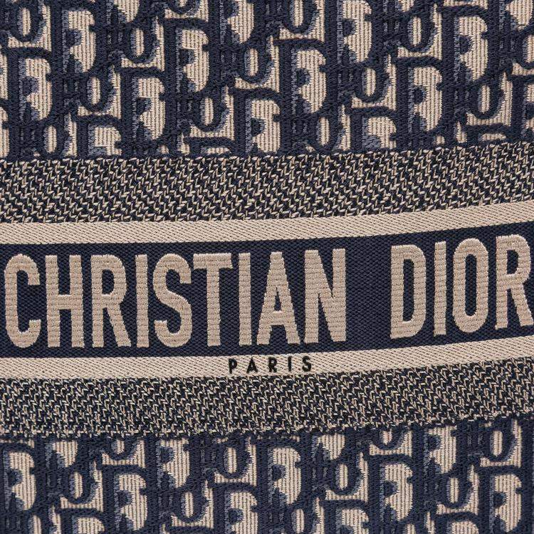 Pre Owned Dior Navy Blue Large Oblique Canvas Book Tote