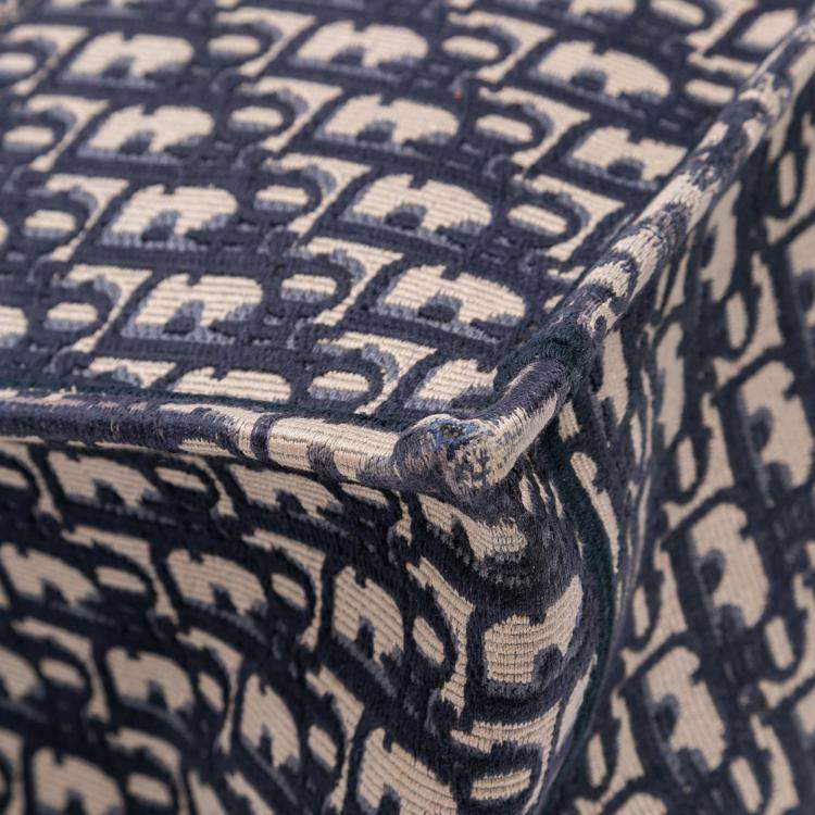 Pre Owned Dior Navy Blue Large Oblique Canvas Book Tote