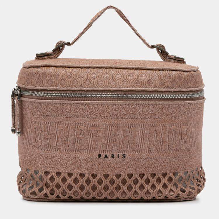 Pre Owned Dior Pink Mesh Embroidered Diortravel Vanity Case