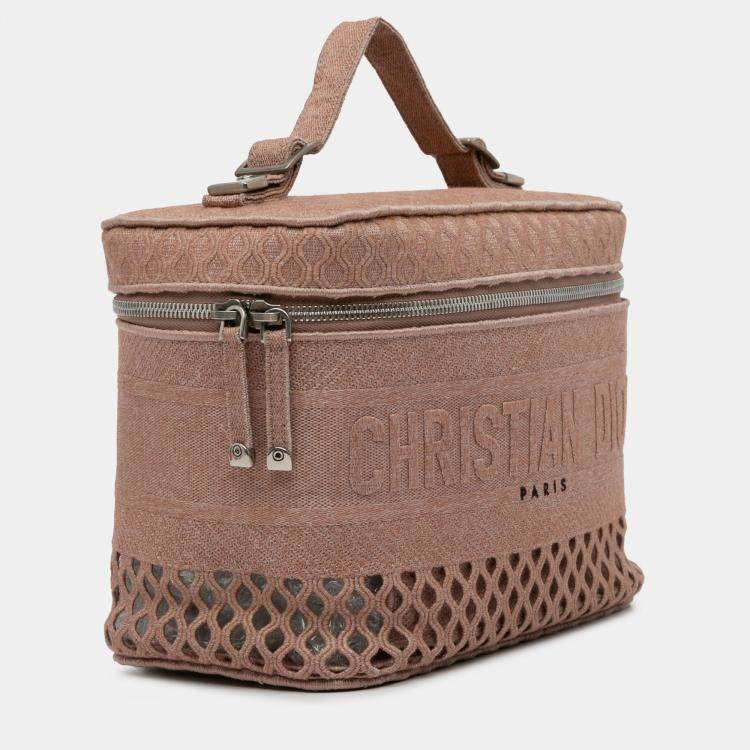 Pre Owned Dior Pink Mesh Embroidered Diortravel Vanity Case