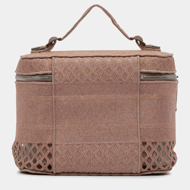 Pre Owned Dior Pink Mesh Embroidered Diortravel Vanity Case