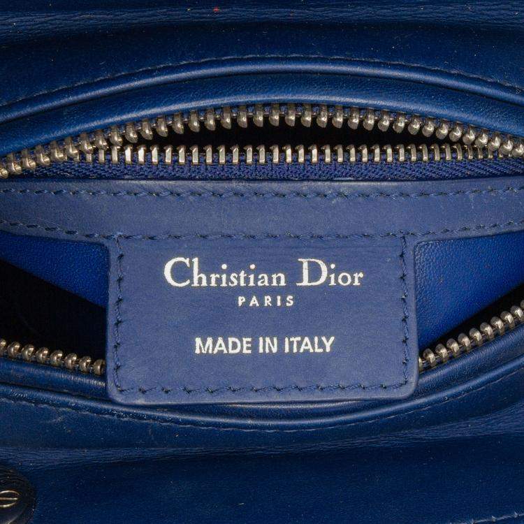 Pre Owned Dior Blue Medium Ultra Matte Calfskin Cannage Embossed Lady Dior