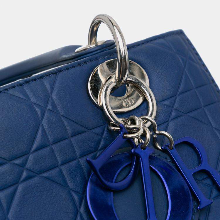 Pre Owned Dior Blue Medium Ultra Matte Calfskin Cannage Embossed Lady Dior