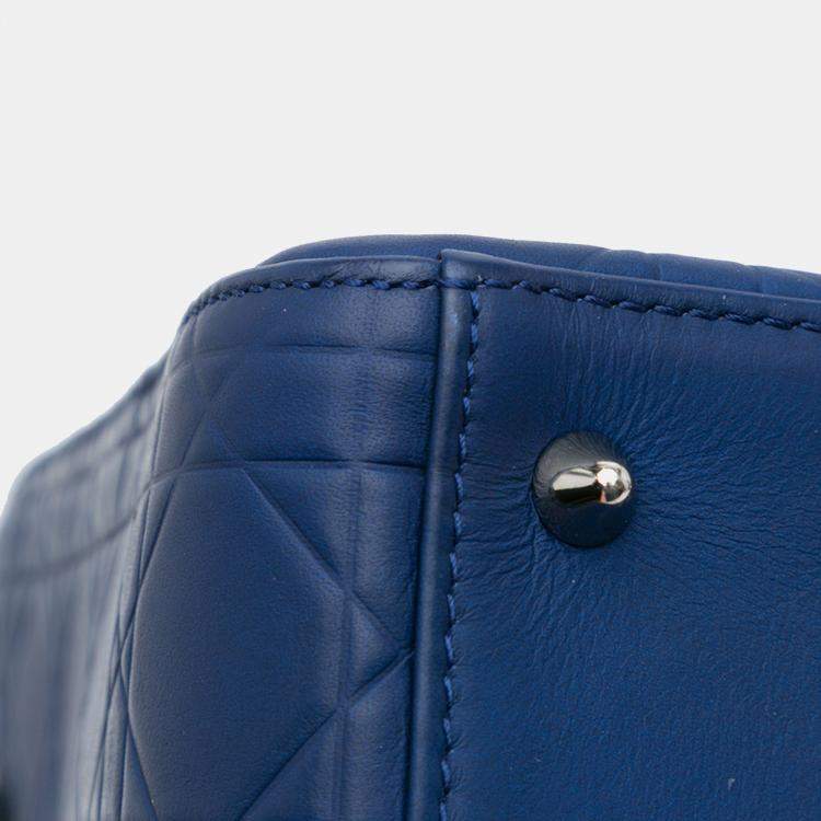 Pre Owned Dior Blue Medium Ultra Matte Calfskin Cannage Embossed Lady Dior