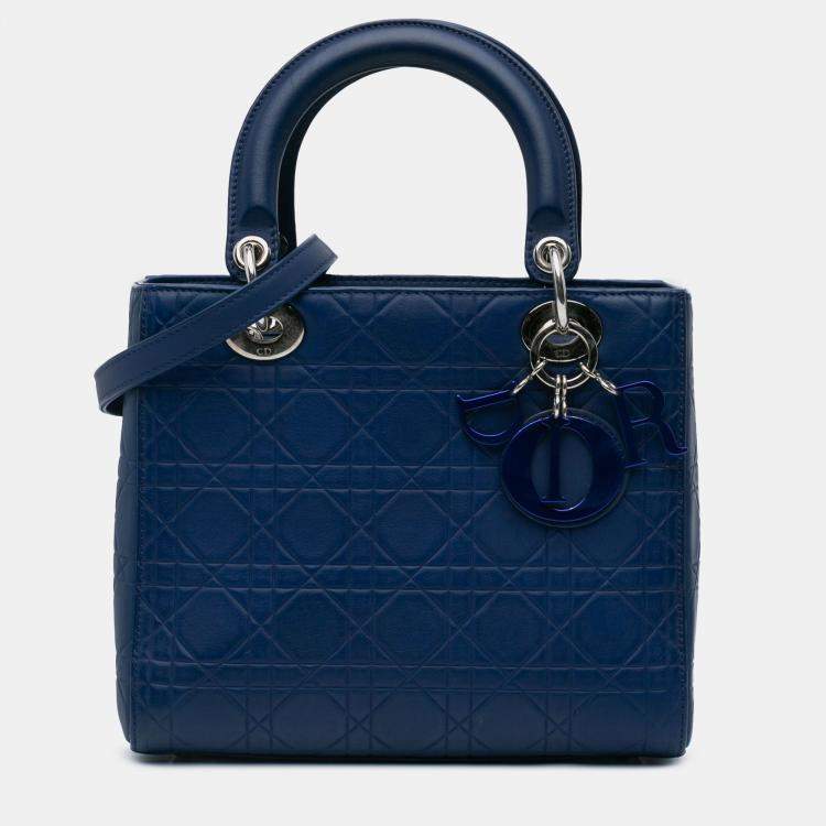 Pre Owned Dior Blue Medium Ultra Matte Calfskin Cannage Embossed Lady Dior
