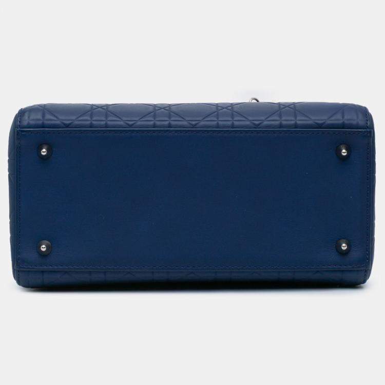 Pre Owned Dior Blue Medium Ultra Matte Calfskin Cannage Embossed Lady Dior
