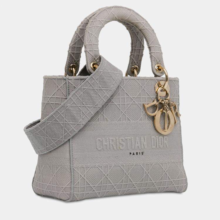 Pre Owned Dior Grey Medium Canvas Cannage Lady D Lite