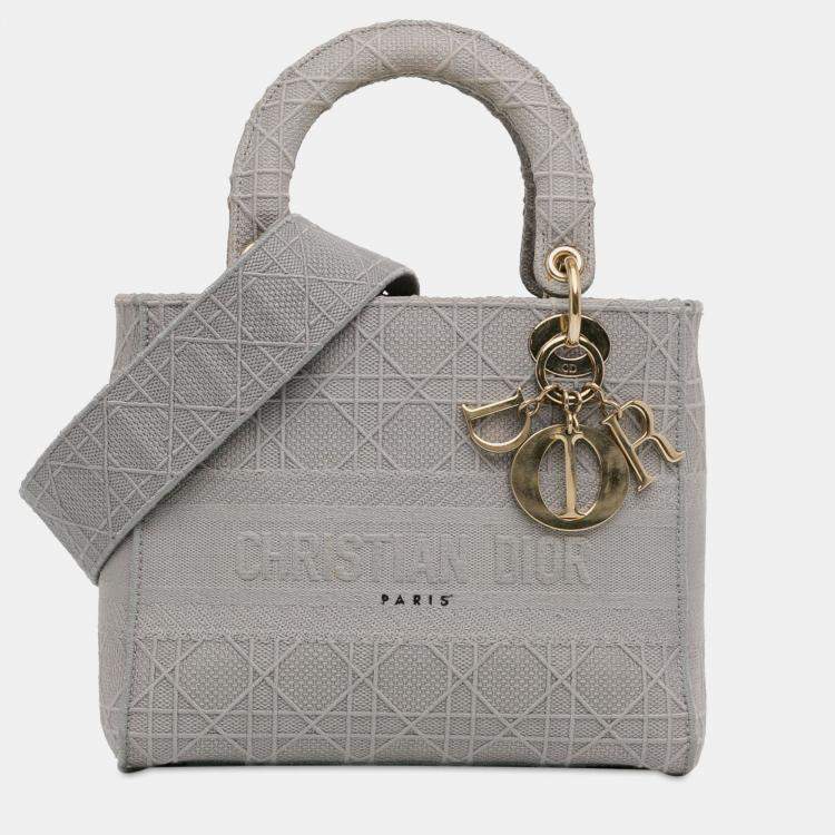 Pre Owned Dior Grey Medium Canvas Cannage Lady D Lite